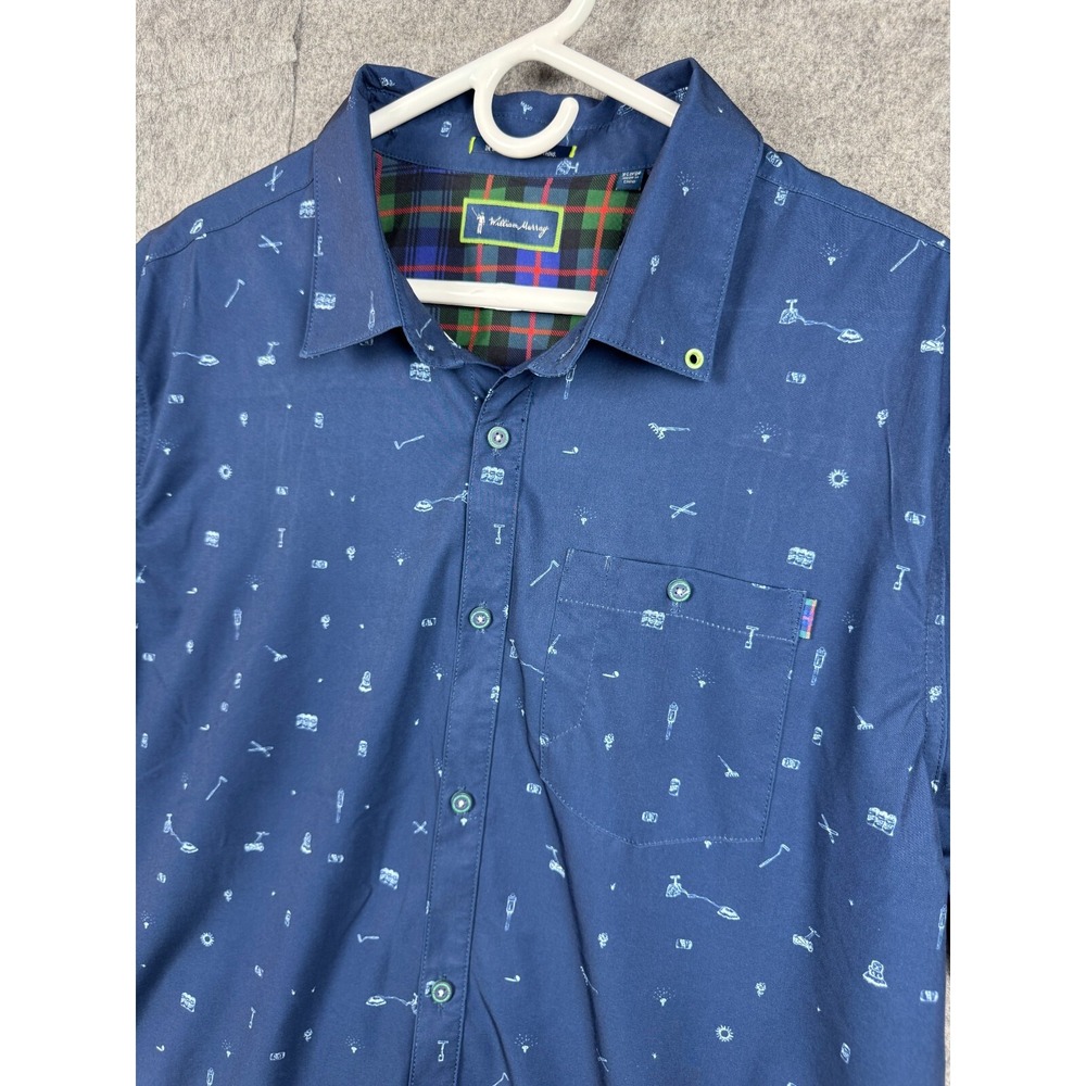 William Murray Shirt Men's XL Blue Golf AOP Button Up Poly Lightweight